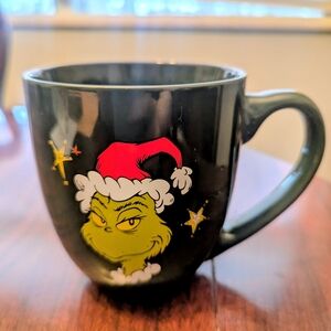 Black Grinch Holiday Ceramic Mug with Red Santa Hat